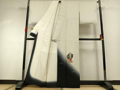 平和屋着物●訪問着　お召地　手描き　歌舞伎役者　暈し染め　金銀彩　正絹　逸品　AABG4766fy