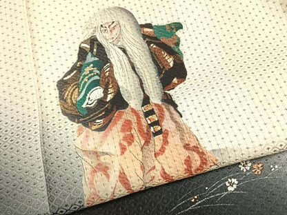平和屋着物●訪問着　お召地　手描き　歌舞伎役者　暈し染め　金銀彩　正絹　逸品　AABG4766fy