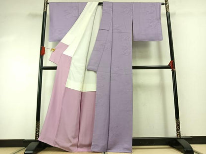 平和屋着物●上質な色無地　流水地紋　薄葡萄色　正絹　逸品　未使用　AABG4771fy