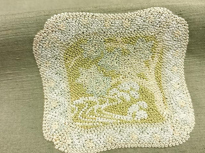 平和屋着物●訪問着　中国三大刺繍　相良刺繍　総刺繍　紬地　色紙重ね花文　正絹　逸品　AABG4778fy