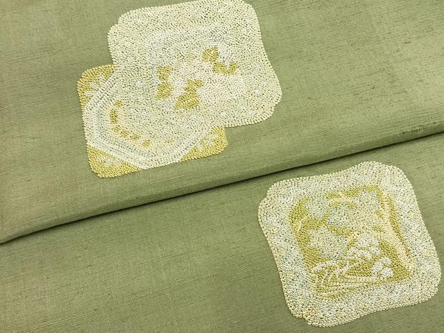 平和屋着物●訪問着　中国三大刺繍　相良刺繍　総刺繍　紬地　色紙重ね花文　正絹　逸品　AABG4778fy
