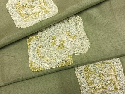 平和屋着物●訪問着　中国三大刺繍　相良刺繍　総刺繍　紬地　色紙重ね花文　正絹　逸品　AABG4778fy