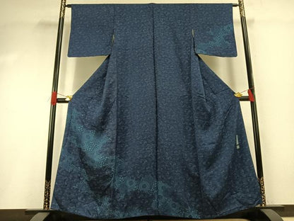 平和屋着物●二代目 楠本忠　訪問着　本藍　型染め　草花文　正絹　逸品　AABG4780fy