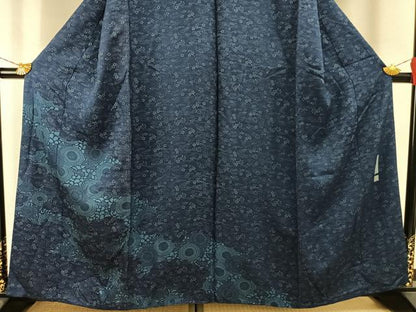 平和屋着物●二代目 楠本忠　訪問着　本藍　型染め　草花文　正絹　逸品　AABG4780fy