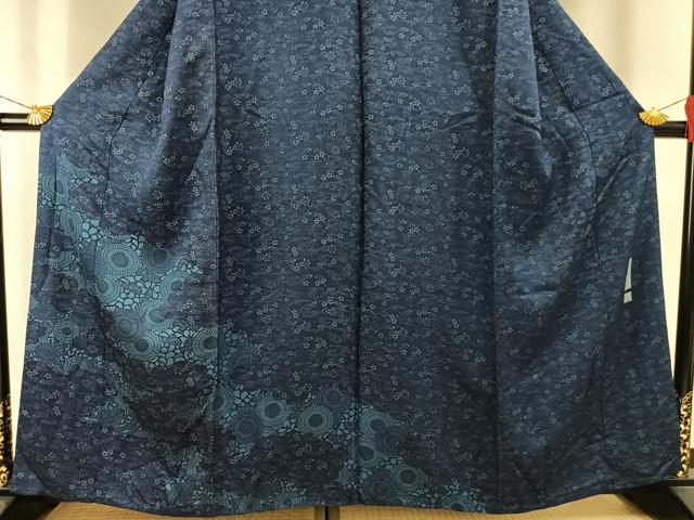 平和屋着物●二代目 楠本忠　訪問着　本藍　型染め　草花文　正絹　逸品　AABG4780fy