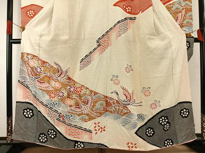 平和屋着物●豪華振袖　総絞り　花鳥文　金彩　正絹　逸品　AABG4781fy