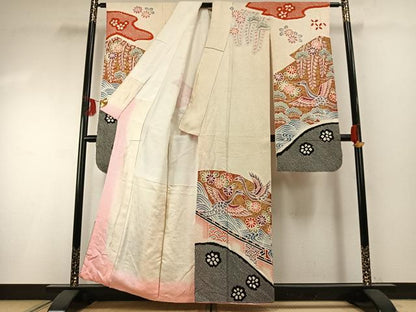 平和屋着物●豪華振袖　総絞り　花鳥文　金彩　正絹　逸品　AABG4781fy