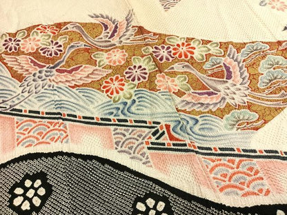 平和屋着物●豪華振袖　総絞り　花鳥文　金彩　正絹　逸品　AABG4781fy