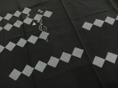 平和屋着物●訪問着　刺繍　菱文　黒地　金銀糸　金彩　正絹　逸品　AABG4784fy
