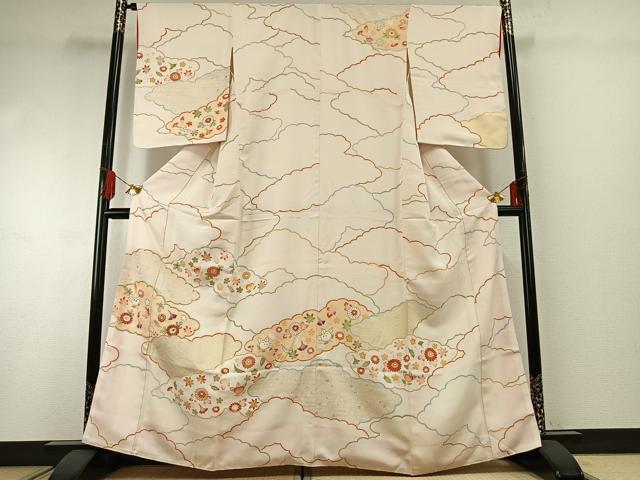 平和屋着物●訪問着　友禅　駒刺繍　雲取り花文　金彩　正絹　逸品　AABG4786fy