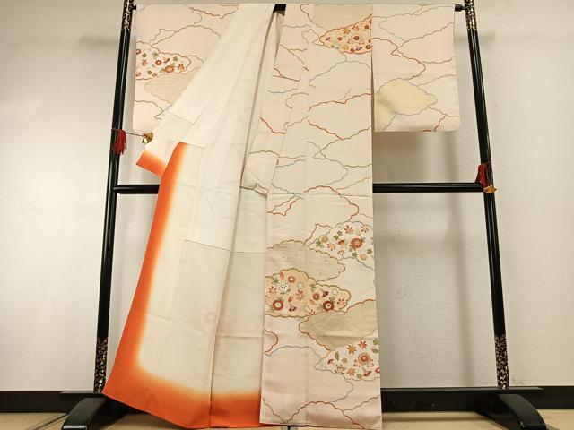 平和屋着物●訪問着　友禅　駒刺繍　雲取り花文　金彩　正絹　逸品　AABG4786fy