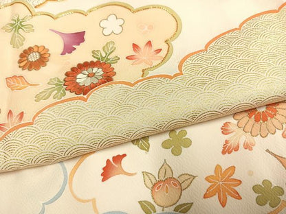 平和屋着物●訪問着　友禅　駒刺繍　雲取り花文　金彩　正絹　逸品　AABG4786fy