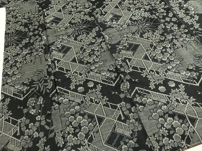 平和屋着物●本場大島紬　カタス9マルキ　草花文　黒地　正絹　逸品　未使用　AABG4787fy