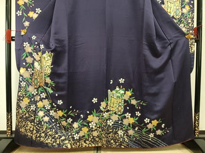 平和屋着物●豪華振袖　御所車花文　金銀彩　正絹　逸品　AABG4788fy