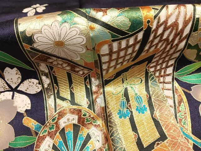 平和屋着物●豪華振袖　御所車花文　金銀彩　正絹　逸品　AABG4788fy