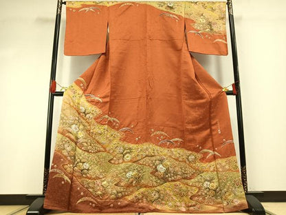 平和屋着物●越後十日町の一流染匠 桐屋・翠山工房 臈纐纈師 訪問着 絞り 辻が花 暈し染め 金通し地 正絹 逸品 未使用 AABG4791fy