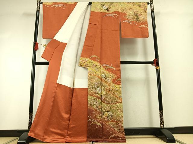 平和屋着物●越後十日町の一流染匠 桐屋・翠山工房 臈纐纈師 訪問着 絞り 辻が花 暈し染め 金通し地 正絹 逸品 未使用 AABG4791fy