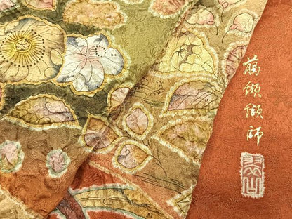 平和屋着物●越後十日町の一流染匠 桐屋・翠山工房 臈纐纈師 訪問着 絞り 辻が花 暈し染め 金通し地 正絹 逸品 未使用 AABG4791fy