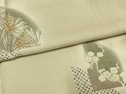 平和屋着物●訪問着　駒刺繍　枝梅文　暈し染め　金彩　正絹　逸品　AABG4792fy