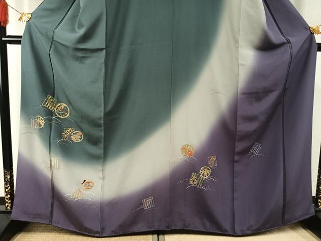 平和屋着物●訪問着　駒刺繍　源氏香　花丸文　暈し染め　金彩　正絹　逸品　AABG4798fy