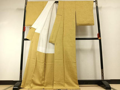 平和屋着物●上質な色無地　作家物　風景地紋　芥子色　ロング丈　正絹　逸品　AABG4799fy