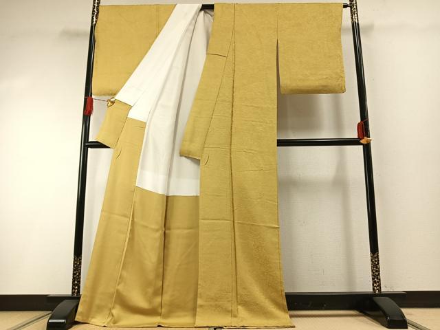 平和屋着物●上質な色無地　作家物　風景地紋　芥子色　ロング丈　正絹　逸品　AABG4799fy