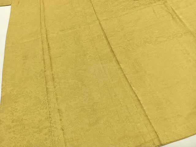 平和屋着物●上質な色無地　作家物　風景地紋　芥子色　ロング丈　正絹　逸品　AABG4799fy