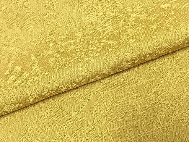 平和屋着物●上質な色無地　作家物　風景地紋　芥子色　ロング丈　正絹　逸品　AABG4799fy