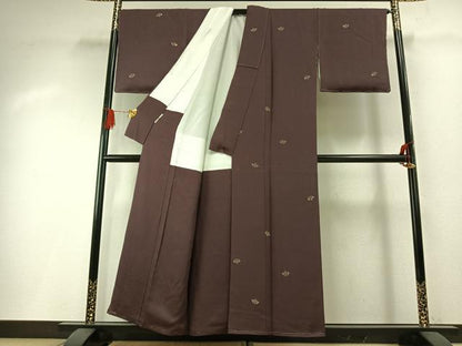 平和屋着物●国際的伝統工芸作家　十二代・藤林徳扇　苑寿　小紋　総刺繍　扇面文　金銀糸　正絹　逸品　AABG4804fy