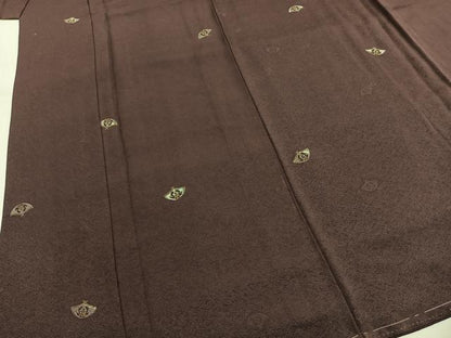 平和屋着物●国際的伝統工芸作家　十二代・藤林徳扇　苑寿　小紋　総刺繍　扇面文　金銀糸　正絹　逸品　AABG4804fy