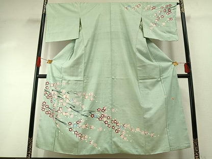 平和屋着物●田中勇吉　訪問着　紬地　枝梅文　正絹　逸品　AABG4809fy