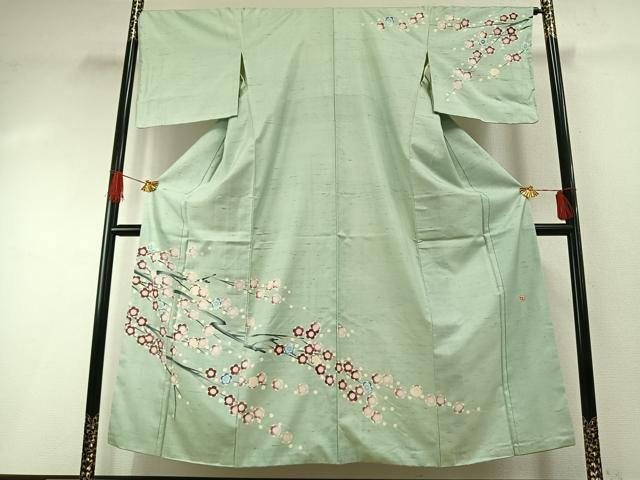平和屋着物●田中勇吉　訪問着　紬地　枝梅文　正絹　逸品　AABG4809fy