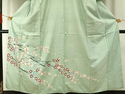 平和屋着物●田中勇吉　訪問着　紬地　枝梅文　正絹　逸品　AABG4809fy