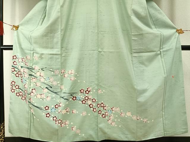 平和屋着物●田中勇吉　訪問着　紬地　枝梅文　正絹　逸品　AABG4809fy