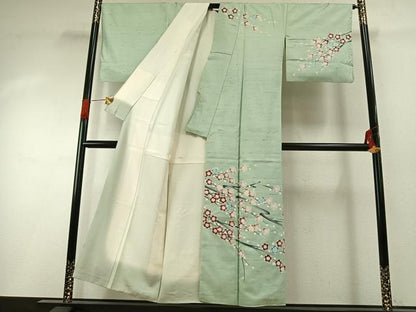 平和屋着物●田中勇吉　訪問着　紬地　枝梅文　正絹　逸品　AABG4809fy
