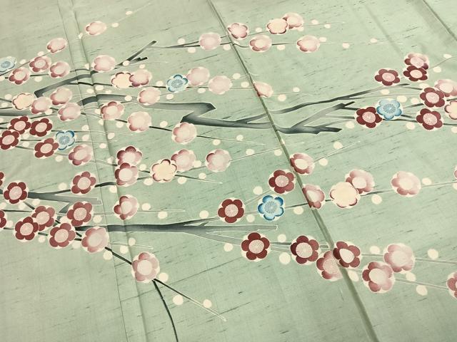平和屋着物●田中勇吉　訪問着　紬地　枝梅文　正絹　逸品　AABG4809fy