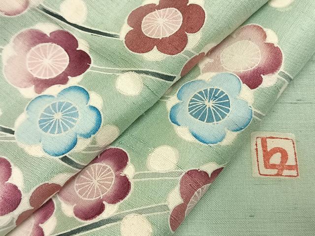 平和屋着物●田中勇吉　訪問着　紬地　枝梅文　正絹　逸品　AABG4809fy