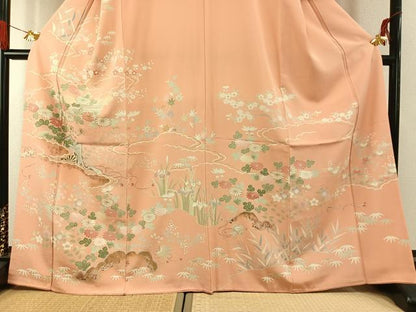 平和屋着物●訪問着　友禅　駒刺繍　御所車花文　暈し染め　金彩　正絹　逸品　AABG4810fy