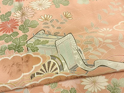 平和屋着物●訪問着　友禅　駒刺繍　御所車花文　暈し染め　金彩　正絹　逸品　AABG4810fy