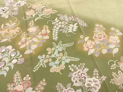 平和屋着物●豪華色留袖　友禅　駒刺繍　草花文　暈し染め　金彩　正絹　逸品　AABG4811fy