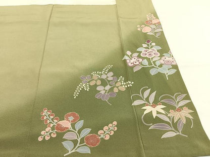 平和屋着物●豪華色留袖　友禅　駒刺繍　草花文　暈し染め　金彩　正絹　逸品　AABG4811fy