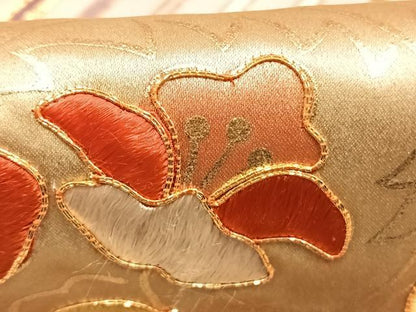 平和屋着物●訪問着　駒刺繍　斜縞花文　金彩　正絹　逸品　AABG4812fy