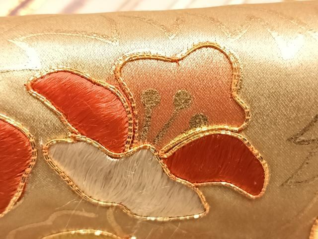 平和屋着物●訪問着　駒刺繍　斜縞花文　金彩　正絹　逸品　AABG4812fy