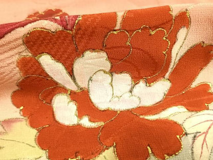 平和屋着物●アンティーク　大正ロマン　訪問着　手描き　草花文　暈し染め　金彩　正絹　逸品　AABG4813fy