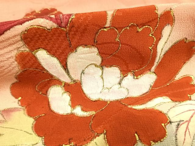 平和屋着物●アンティーク　大正ロマン　訪問着　手描き　草花文　暈し染め　金彩　正絹　逸品　AABG4813fy