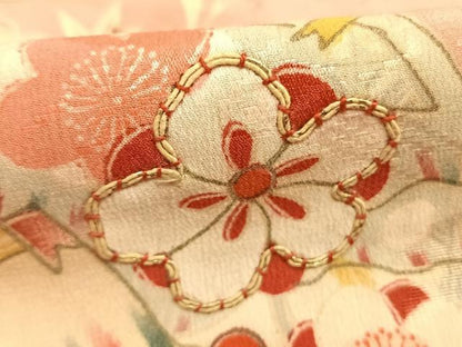 平和屋着物●アンティーク　大正ロマン　訪問着　駒刺繍　風景花文　正絹　逸品　AABG4814fy