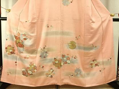 平和屋着物●訪問着　友禅　刺繍　草花文　暈し染め　金彩　正絹　逸品　AABG4815fy