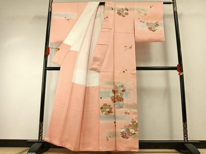 平和屋着物●訪問着　友禅　刺繍　草花文　暈し染め　金彩　正絹　逸品　AABG4815fy