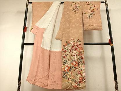 平和屋着物●アンティーク　大正ロマン　訪問着　枝花文　暈し染め　金彩　正絹　逸品　AABG4816fy