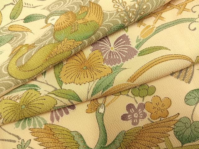 平和屋着物●上質な小紋　花鳥文　金彩　正絹　逸品　AABG4822fy